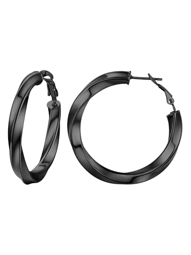 PROSTEEL Chunky Hoop Earrings for Women 14K Gold Plated/Black/Silver | 20/30/40/50/60/70/80mm Stainless Steel Thick Big Round Hoop with Waterproof and Non Tarnish Trendy Jewelry with Gift Box - color: 4. Black, size: 40MM