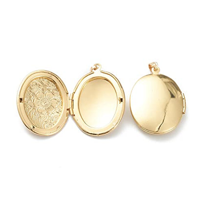 Craftdady 18K Gold Plated Brass Photo Locket Frame Pendants Charms for Necklaces Personalized Jewelry Crafts Making - size: 33.5x23.5mm Oval