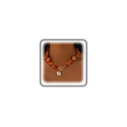 Boho Chunky Shell Necklace for Women Baroque Pearl Pendant Necklaces Irregular Shell Beaded Choker Necklace Trendy Vacation Jewelry Accessories - color: Brown
