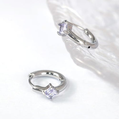 316L Surgical Steel Birthstone Hoop Earrings for Women | Lightweight, 5A Cubic Zirconia, Hypoallergenic, Lead & Nickel Free, 8mm Huggie Hoops - color: Silver: 06. June (Alexandrite)