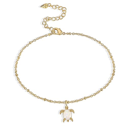 Lit Wall Gold Anklets for Women 18K Gold Plated Adjustable Summer Simple Foot Jewelry Ankle Bracelet for Women - style: Opal Turtle
