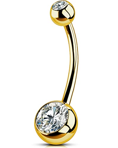 OUFER Titanium Belly Button Rings, Internally Threaded Belly Ring, Round CZ Navel Rings for Women Men - color: Gold, size: 1.6*14MM