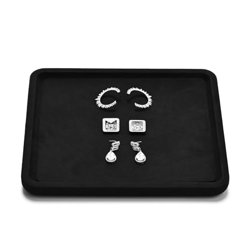 Microfiber Jewelry Trays Stackable Ring Earring Bracelet Necklace Bangle Watch Display Tray Drawer Organizer 7.87 * 7.08 * 0.59inch (Black - color: Black, size: 18*20cm Tray
