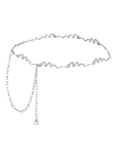 AWAYTR Gold Silver Waist Chain Belt for Women - Cowgirl Style for Dresses | Adjustable Metal Belt Design for Ladies, Ideal for Dresses, Jeans, Parties and Country Concerts - color: Silver-snake