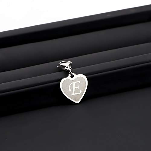 FAADBUK Initial Letter A-Z Alphabet Heart Charms for Jewelry Bracelet Keychain Necklace Initial Stainless steel Clasp Clip on Charm - color: intial E