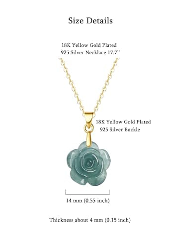 Real Green Jade Pendant Necklace for Women Donut/Heart/Clover/Teardrop/Rose/Lotus Flowers Genuine Jadeite Jewelry with Gold Plated 925 Sterling Silver Chain - style: Rose Silver Necklace