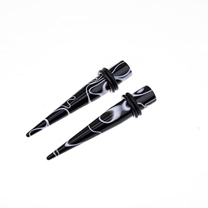 50 PCS Ear Stretching Kit 14Gauges-00Gauges Earring Marble Acrylic Taper Piercing Jewlery Sets - color: Black