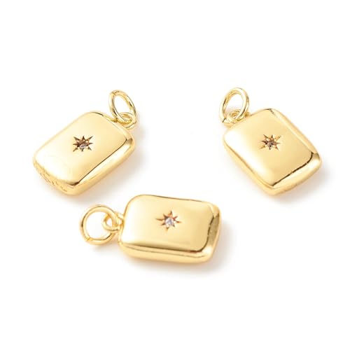 KitBeads 10Pcs Cubic Zirconia Rectangle with Polaris Charms Brass Star Celestial Real 18K Gold Plated Pendants for Jewelry Making Bracelets Earrings Necklace Bulk