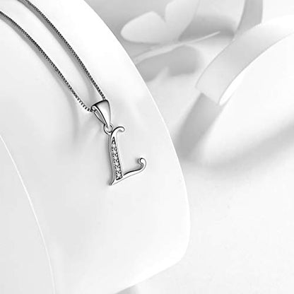 Aurora Tears Letter Necklace Initial 925 Sterling Silver Alphabet Pendant Crystal Name Gift Women Cubic Zirconia Jewelry - color: L