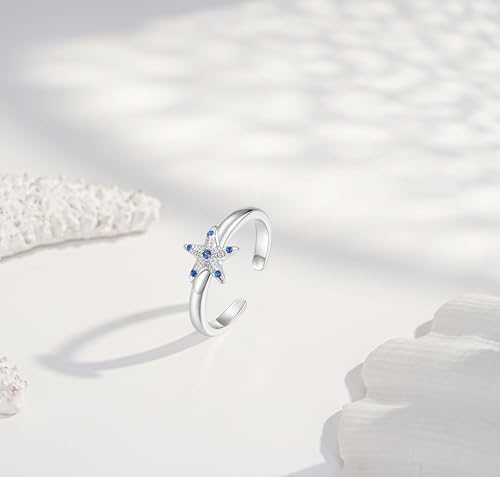 Step Forward 925 Sterling Silver Toe Rings for Women - Adjustable Infinity Daisy Starfish Butterfly Stylish Toe Ring Band for Woman - Summer Vacation Beach Boho Foot Jewelry Gifts - style: Starfish