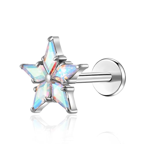 1pcs 16G 18G G23 Titanium Threadless Labret Studs Push-in Labret Lip Cluster Tragus Helix Conch Lobe Rook Cartilage Push Back Piercing Jewelry Earring - style: WJX-AB