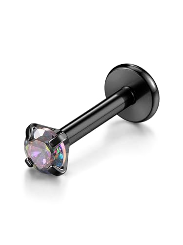 PiercingJ 2-4pcs 16g 316L Stainless Steel 3mm Cubic Zirconia Labret Monroe Lip Ring/Tragus/Helix Earring,6-12mm Bar Length - style: Color zirconia / 8mm black bar