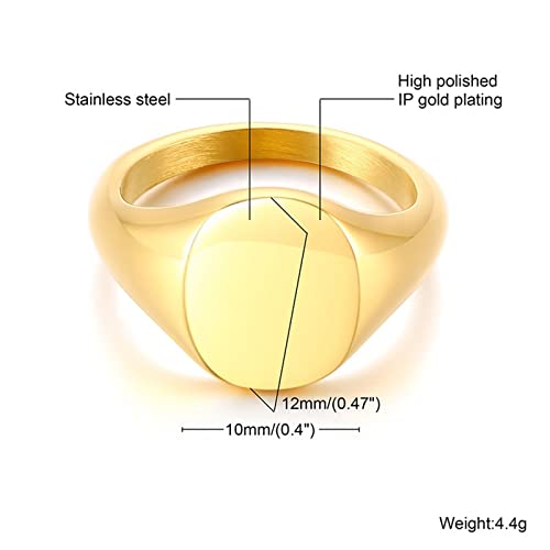 Promise Rings for Women Stainless Steel,Oval Signet Polished 12MM Ring for Women Silver/Gold Engagement Rings for Women - color: Gold