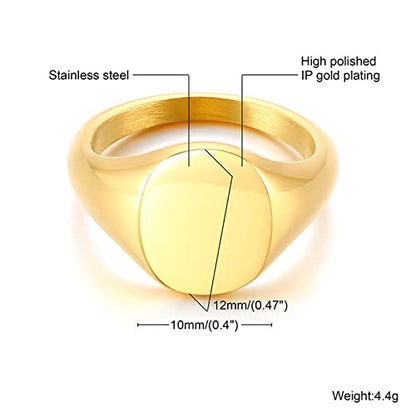 Promise Rings for Women Stainless Steel,Oval Signet Polished 12MM Ring for Women Silver/Gold Engagement Rings for Women - color: Gold