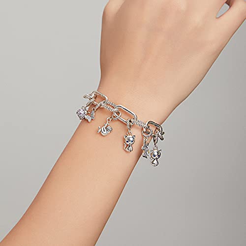 BISAER 925 Sterling Silver Charms for Bracelets Cat Dog Sloth Animal Beads Butterfly Fairy Heart Dangle Pendant Charms - color: Lovely Cat