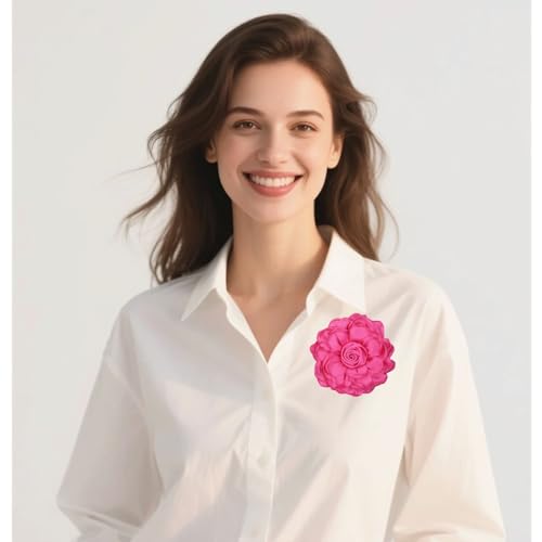 Satin Rose Flower Brooch Hair Clip for Women 4.3 Inch Floral Pin for Hats Dress Everyday Outfits Beach Vacations - color: Rose Red