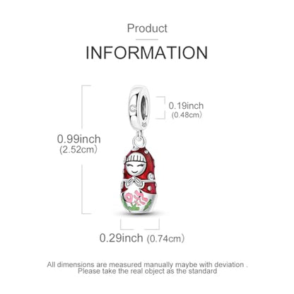 Hapour 925 Sterling Silver Charms for Bracelet Necklace Dangle Pendant Bead | Whale Shark Charm, Glow in the Dark, Matryoshka Russian Doll Baking European Jewelry Charm, 14k Gold Plated - style: Red Russian Doll