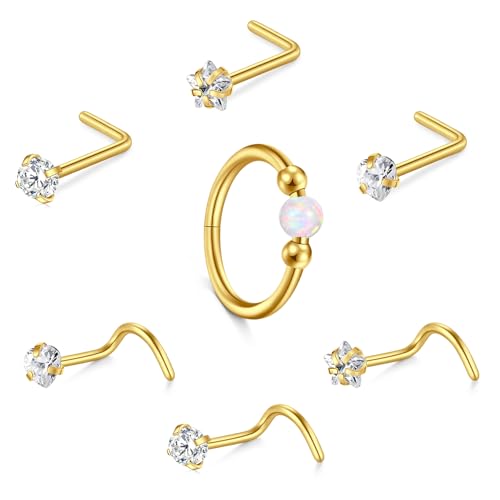 Briana Williams 18G 20G Nose Rings for Women Nose Piercings Nose Rings Hoops Nose Studs Surgical Steel Nose Ring Silver Gold Nose Piercing Jewelry - color: D6 -18g, gold