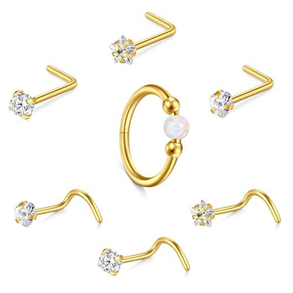 Briana Williams 18G 20G Nose Rings for Women Nose Piercings Nose Rings Hoops Nose Studs Surgical Steel Nose Ring Silver Gold Nose Piercing Jewelry - color: D6 -18g, gold