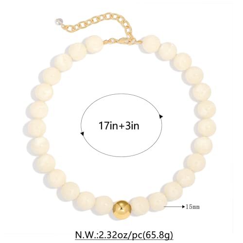 Chunky Beaded Necklace for Women Boho Statement Bead Necklace | Adjustable, Lightweight Choker, Round/Oval/Pebble Beads, Trendy Summer Beach Jewelry - color: White