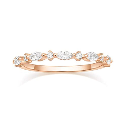 SHINYSO 14K Gold Plated Wedding Band for Women Thin Stacking Ring Half Cubic Zirconia Eternity Engagement Ring Size 4-10 - color: Rose Gold
