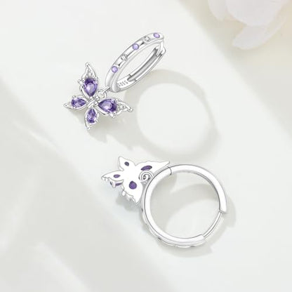 925 Sterling Silver Hoop Earrings Drop Dangle Earrings for Women Hypoallergenic Earring Trendy Huggie Earring Cute Graduation Birthday Gifts Jewelry for Women - color: Butterfly earrings purple gemstones