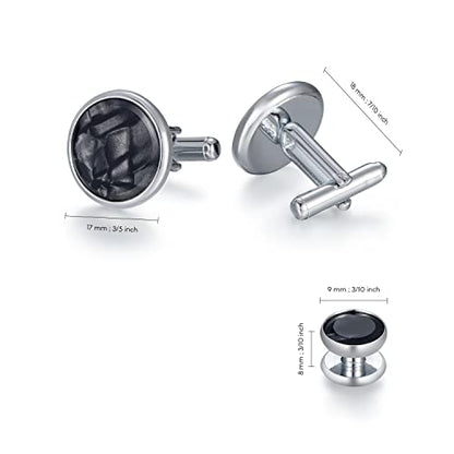 wynameleri Mens Classic Shirts Cufflink Studs, Mother-of-Pearl Tuxedo Shirt Button and Cuff Links Set, Formal Business Wedding Jewelry - color: MOP-Silver Black