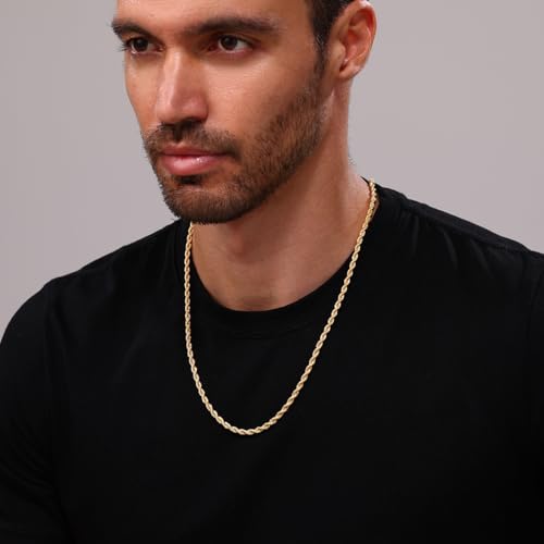24K Gold Plated Rope Chain Stainless Steel Twist Chain Necklace Men Women - color: 24K Gold-Plated, size: 34 Inches