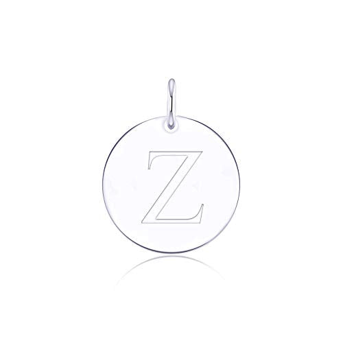 Sterling Silver Mini Initial Disc Round Charm Pendant for Women - color: Z