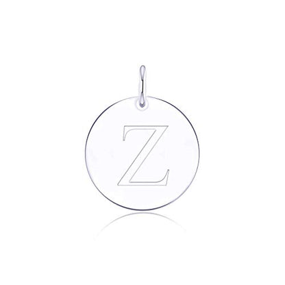 Sterling Silver Mini Initial Disc Round Charm Pendant for Women - color: Z