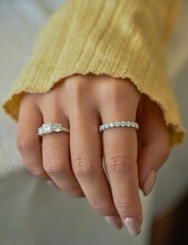 IMOLOVE Moissanite Wedding Band for Women, 3MM 18K White Gold Plated Sterling Silver Full Eternity Ring D Color VVS1 Round Cut Anniversary Promise Jewelry – Shine Bright, Spend Light