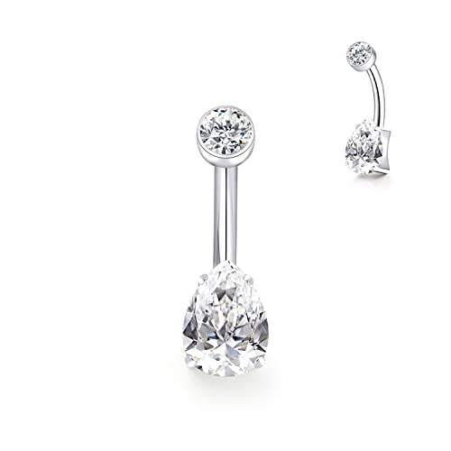 limerencia 14G G23 Titanium Belly Button Ring with Small Teardrop Cubic Zirconia 10mm Internally Threaded Navel Piercing Jewelry - color: White CZ