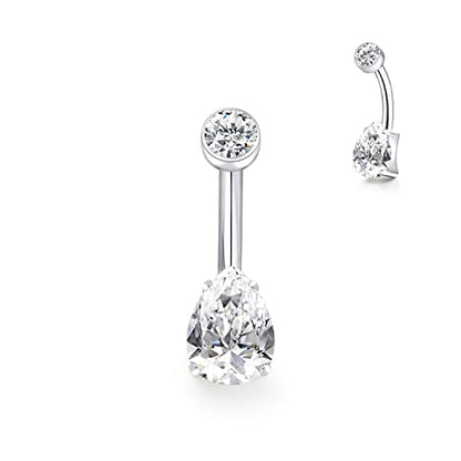 limerencia 14G G23 Titanium Belly Button Ring with Small Teardrop Cubic Zirconia 10mm Internally Threaded Navel Piercing Jewelry - color: White CZ