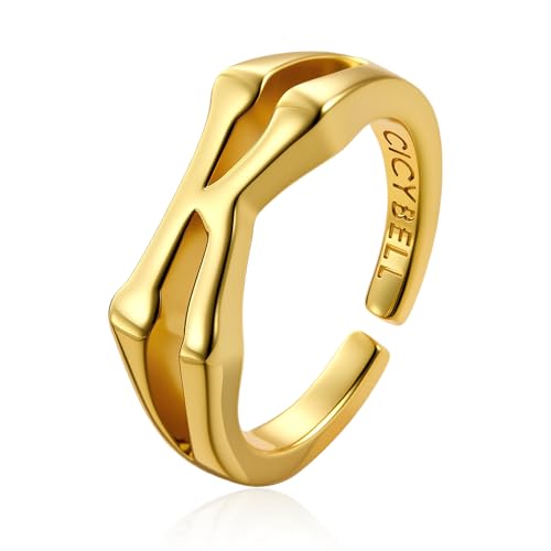 Cicy Bell Initial Rings for Women 18k Gold Plated Adjustable Rings | Open Signet Rings, Bold Letter, Personalized Engraved, For Party - color: Initial-K