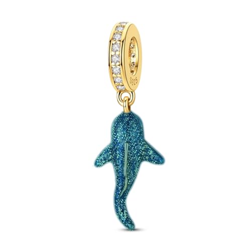 Hapour 925 Sterling Silver Charms for Bracelet Necklace Dangle Pendant Bead | Whale Shark Charm, Glow in the Dark, Matryoshka Russian Doll Baking European Jewelry Charm, 14k Gold Plated - style: Golden Blue Glowing Whale Shark