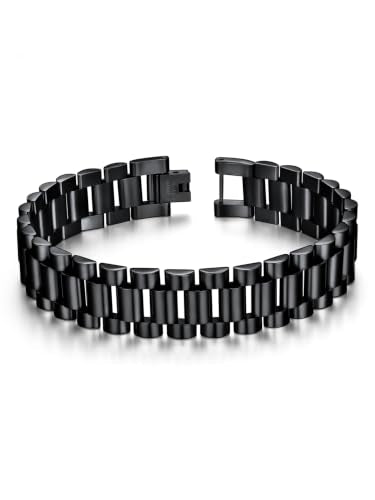 ChainsHouse Men Stainless Steel Bracelet Adjustable Custom ID Engraved Gift | Personalized Silver/Gold/Black for Birthday Father Husband Boyfriend with Gift Box Adjustable Tool 10mm/15mm/15.5mm 8.3"/8.7" - color: O.15.5mm Width-Black-No Custom