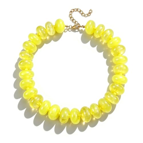 CSIYANJRY99 Chunky Beaded Necklace for Women, Large Colorful Resin Beads Statement Necklace, Boho Summer Beach Vacation Jewelry Gifts - color: Yellow