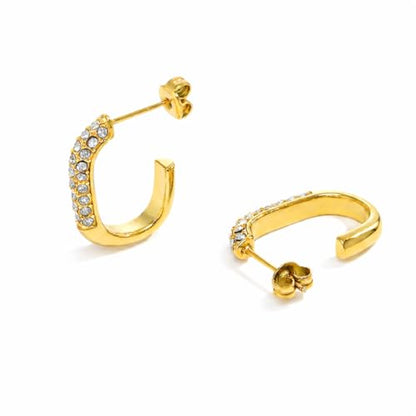 18K Gold Plated Stainless Steel Statement Earrings for Women - Trendy Hoops with Cubic Zirconia - Lightweight Non-Tarnish Waterproof Fashion Jewelry Gift - style: Cubic Zirconia Hoop Earrings