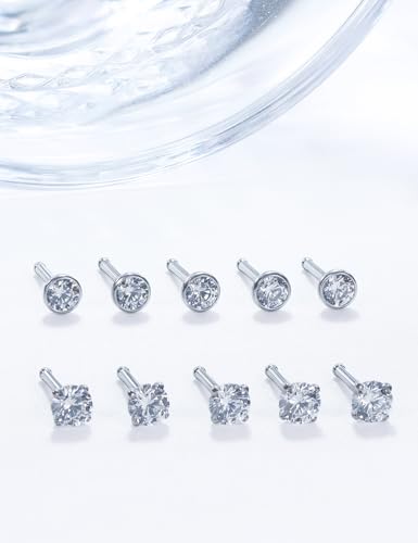 18G 20G 22G Stainless Surgical Steel Titanium Nose Rings Studs for Women L Shaped Nose Studs Screw Nose Rings Nostrial Piercing Jewelry for Women Men Silver Gold Black - style: 18G/1.5mm CZ/Straight/Silver