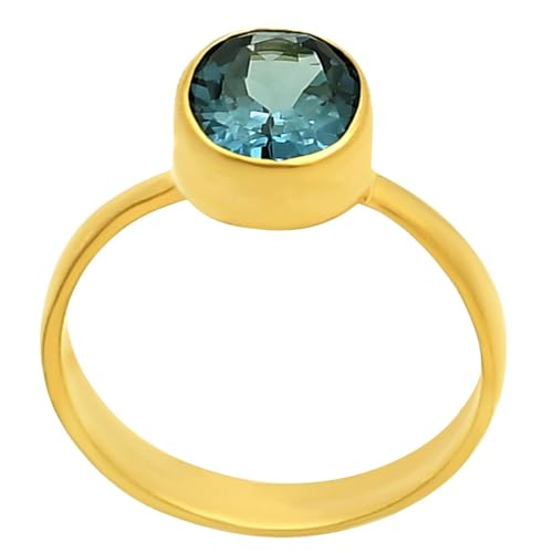 18K Gold Filled Non-Tarnish Ring for Women – Oval Multi Gemstone Solitaire Band – Classic Birthstone Jewelry for Everyday Wear - color: London Blue Topaz