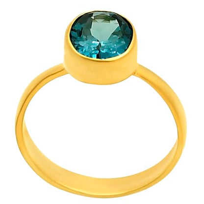 18K Gold Filled Non-Tarnish Ring for Women – Oval Multi Gemstone Solitaire Band – Classic Birthstone Jewelry for Everyday Wear - color: London Blue Topaz