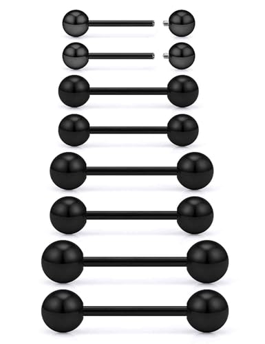 16G 14G 12G Black Nipple Piercings Tongue Rings Externally/Internally Threaded Hypoallergenic 316L Surgical Steel Nipple Tongue Barbell Piercing Jewelry for Women Men 12mm 14mm 16mm 19mm 22mm - color: 14G/Internally Threaded/12mm-18mm Bars/5mm Balls