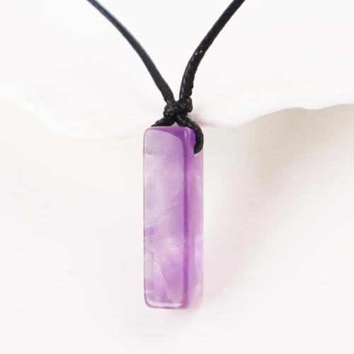 FANASY Natural Gemstone Pendant Necklace for Men Healing Crystal Pendant Adjustable Black Rope Necklace Jewelry Gifts for Women Men - color: Amethyst