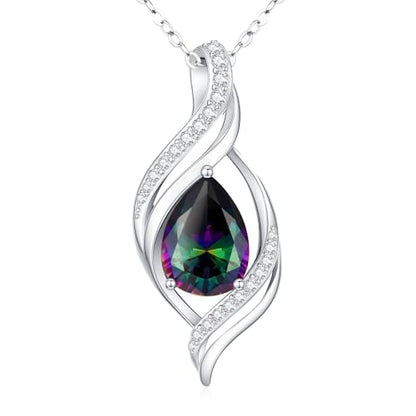 Birthstone Necklace for Women S925 Sterling Silver Teardrop | With Cubic Zirconia and Gemstones - Ideal Birthday Jewelry Gift for Her, Girlfriend, Wife, Mom on Birthday, Anniversary - color: 06 - Alexandrite
