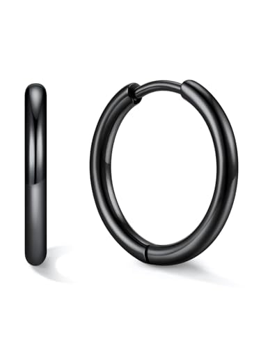 Small Hoop Earrings for Women 7-16mm Stainless Steel Huggie Earrings Lightweight - color: b. Black A, size: Diameter 14mm