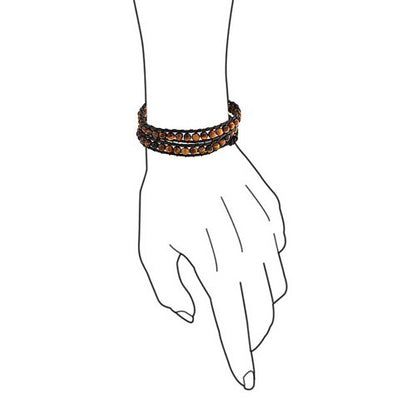 Multi Strand Tiger Eye Black Onyx Bead Bracelet Silver Tone Stainless Steel - color: Dark Brown