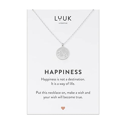 LUUK LIFESTYLE Stainless steel necklace with pendant and HAPPINESS card, 20” adjustable length, lucky charm, friendship chain, Valentine's Day gift, birthday, women's jewelry, silver, gold, rosegold - color: Silver, size: Mountain