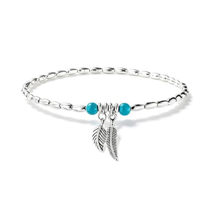 2 Pcs Natural Stone Beaded Anklets For Women Starfish Turquoise Beaded Layered Anklet Set Boho Feather Stretch Ankle Bracelets Adjustable Summer Beach Jewelry Gifts - color: Boho-Feather