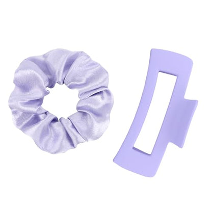 YISSION Claw Clip and Satin Scrunchie Set, 2 Pack Lavender Purple Hair Accessories, No Damage Hair Ties Non Slip Large Hair Clips for Women Girls Thick Thin Hair Daily Wear Party Wedding - color: Purple