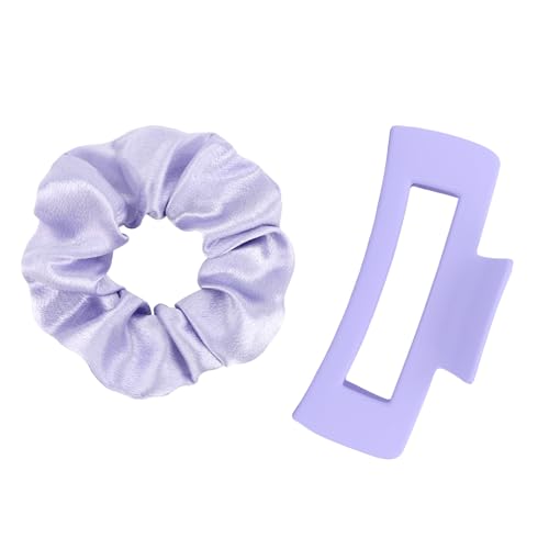 YISSION Claw Clip and Satin Scrunchie Set, 2 Pack Lavender Purple Hair Accessories, No Damage Hair Ties Non Slip Large Hair Clips for Women Girls Thick Thin Hair Daily Wear Party Wedding - color: Purple